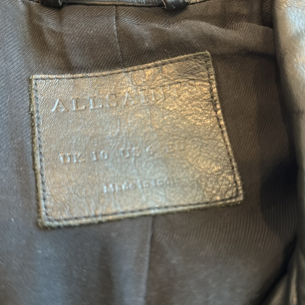 All Saints Black Balfern Belted Hem Leather Biker Jacket - Picture 5 of 10